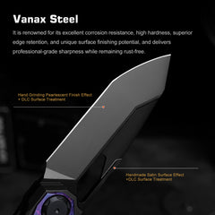 REMETTE RT-Peregrine Falcon Folding Pocket Knife Innovative Button Liner Lock Structure Design Vanax Steel Blade Titanium Handle Knives RTT1-VNB with Safety Lock