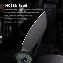 REMETTE RT-Camel Knife Button Liner Lock 14C28N Blade Micarta Handle Outdoor Camping Knives RTCMLE