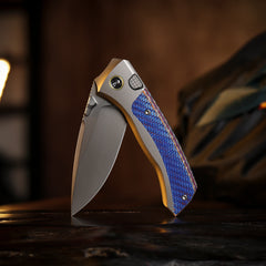 REMETTE RT-Steed Innovative Button Frame Lock M390 Blade Titanium Carbon Fiber Handle  Folding Pocket Knife RTWS-TC