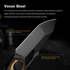 REMETTE RT-Peregrine Falcon Folding Pocket Knife Innovative Button Liner Lock Structure Design Vanax Steel Blade Titanium Handle Knives RTT1-VNA with Safety Lock