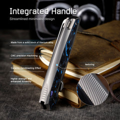 REMETTE RT-ONE Knife Button+Frame Lock M390 Blade Integrated Titanium+Carbon Fiber Handle Folding Pocket Knives RT ONEA2