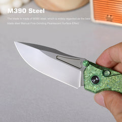 REMETTE RT-Rhino Folding Pocket Knife M390 Blade Crystallized Titanium Handle RNTB4