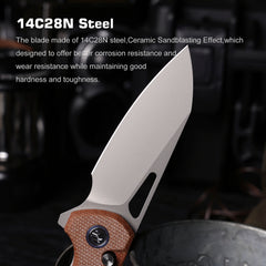 REMETTE RT-Camel Knife Button Liner Lock 14C28N Blade Micarta Handle Outdoor Camping Knives RTCMLF