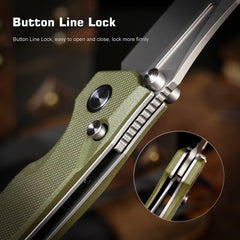 REMETTE RT-Rhino Folding Pocket Knife Innovative Button Liner Lock Structure Design D2 Blade G10 Handle Knives RNGD2