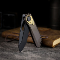 REMETTE RT-Peregrine Falcon Folding Pocket Knife Innovative Button Liner Lock Structure Design Vanax Steel Blade Titanium Handle Knives RTT1-VNA with Safety Lock