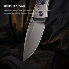 REMETTE RT-Steed Innovative Button Frame Lock M390 Blade Titanium Carbon Fiber Handle  Folding Pocket Knife RTWS-TP