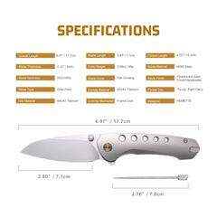 REMETTE RT-BEE-T Titanium M390 Knife Outdoor Folding Pocket EDC Knives with Fruit Food Fork Toothpick (Pocket Clip with LOGO)
