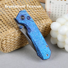 REMETTE RT-Rhino Folding Pocket Knife M390 Blade Crystallized Titanium Handle RNTB3