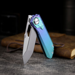REMETTE RT-Peregrine Falcon Folding Pocket Knife Innovative Button Liner Lock Structure Design Vanax Steel Blade Titanium Handle Knives RTT1-VNC with Safety Lock