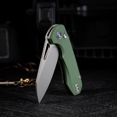 REMETTE RT-Camel Knife Button Liner Lock 14C28N Blade G10 Handle Outdoor Camping Knives RTCMLB