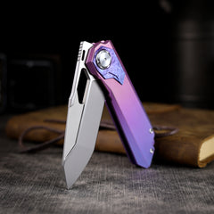 REMETTE RT-Peregrine Falcon Folding Pocket Knife Innovative Button Liner Lock Structure Design Vanax Steel Blade Titanium Handle Knives RTT1-VND with Safety Lock