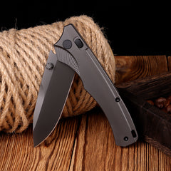 REMETTE Titanium Pocket Knife WD107 Series, EDC Button Lock Knife, DLC M390 Blade, Men Women Daily Carry Lightweight Folding Knife, Sharp Fishing Camping Knives (Black/DLC)