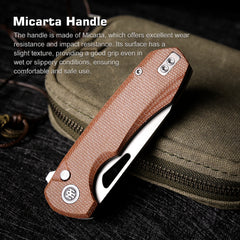 REMETTE RT-Camel Knife Button Liner Lock 14C28N Blade Micarta Handle Outdoor Camping Knives RTCMLF