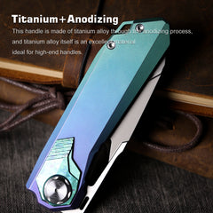 REMETTE RT-Peregrine Falcon Folding Pocket Knife Innovative Button Liner Lock Structure Design Vanax Steel Blade Titanium Handle Knives RTT1-VNC with Safety Lock