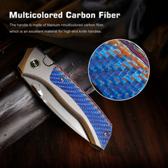 REMETTE RT-Steed Innovative Button Frame Lock M390 Blade Titanium Carbon Fiber Handle  Folding Pocket Knife RTWS-TC