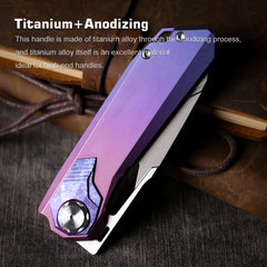 REMETTE RT-Peregrine Falcon Folding Pocket Knife Innovative Button Liner Lock Structure Design Vanax Steel Blade Titanium Handle Knives RTT1-VND with Safety Lock