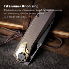 REMETTE RT-Peregrine Falcon Folding Pocket Knife Innovative Button Liner Lock Structure Design Vanax Steel Blade Titanium Handle Knives RTT1-VNA with Safety Lock