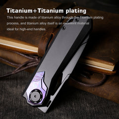 REMETTE RT-Peregrine Falcon Folding Pocket Knife Innovative Button Liner Lock Structure Design Vanax Steel Blade Titanium Handle Knives RTT1-VNB with Safety Lock