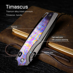REMETTE RT-ONE Knife Button+Frame Lock M390 Blade Integrated Titanium+Timascus Handle Outdoor Camping Knives RT ONEA1
