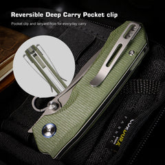 REMETTE Button+Liner Lock EDC Knife Folding Pocket Outdoor Survival EDC Knife Hand Lapping 14C28N Blade Military Green Micarta Handle Rhino-MC25A