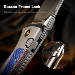 REMETTE RT-Steed Innovative Button Frame Lock M390 Blade Titanium Carbon Fiber Handle  Folding Pocket Knife RTWS-TC