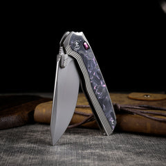 REMETTE RT-ONE Knife Button+Frame Lock M390 Blade Integrated Titanium+Carbon Fiber Handle Outdoor Camping Knives RT ONEA3