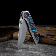 REMETTE RT-ONE Knife Button+Frame Lock M390 Blade Integrated Titanium+Carbon Fiber Handle Folding Pocket Knives RT ONEA2