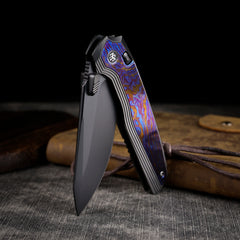 REMETTE RT-ONE Knife Button+Frame Lock M390 Blade Integrated Titanium+Timascus Handle Outdoor Camping Knives RT ONEA1