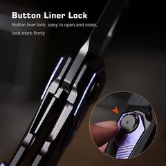 REMETTE RT-Peregrine Falcon Folding Pocket Knife Innovative Button Liner Lock Structure Design Vanax Steel Blade Titanium Handle Knives RTT1-VNB with Safety Lock