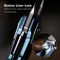 REMETTE RT-Peregrine Falcon Folding Pocket Knife Innovative Button Liner Lock Structure Design Vanax Steel Blade Titanium Handle Knives RTT1-VNC with Safety Lock