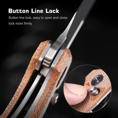 REMETTE RT-Camel Knife Button Liner Lock 14C28N Blade Micarta Handle Outdoor Camping Knives RTCMLF