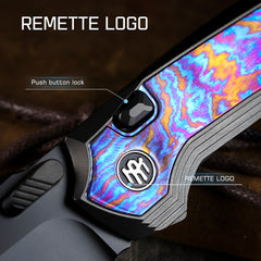 REMETTE RT-ONE Knife Button+Frame Lock M390 Blade Integrated Titanium+Timascus Handle Outdoor Camping Knives RT ONEA1