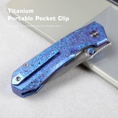 REMETTE RT-Rhino Folding Pocket Knife M390 Blade Crystallized Titanium Handle RNTB3