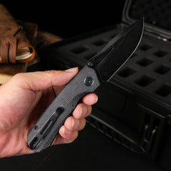 REMETTE Button+Liner Lock EDC Knife Folding Pocket Outdoor Survival EDC Knife Hand Lapping 14C28N Blade Military Green Micarta Handle Rhino-MC25B