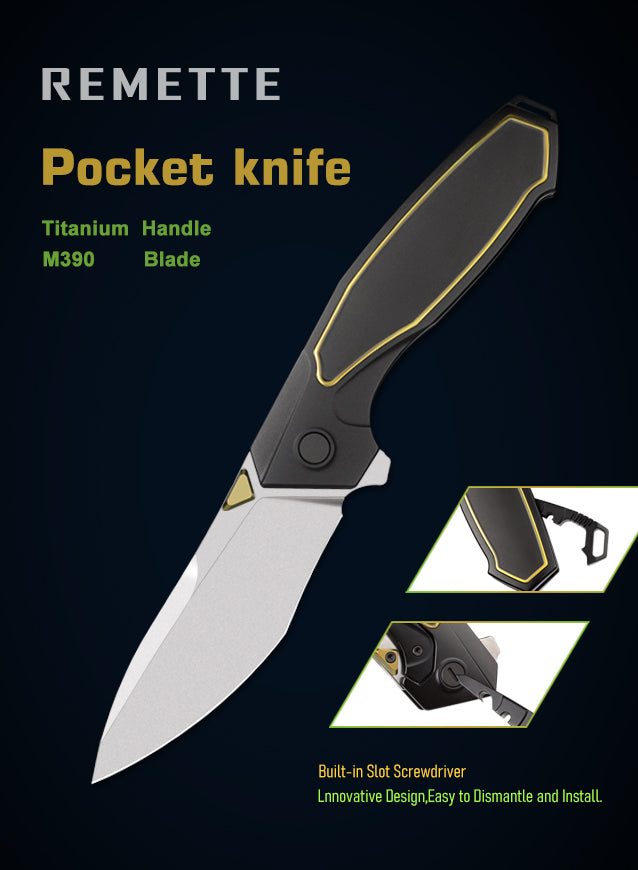 REMETTE RT-Kingfisher Titanium Handle M390 Blade Folding Pocket Knife