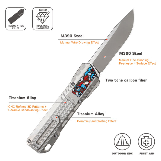 REMETTE Innovative Design Knife M390 Blade Titanium Handle 301C-ZL
